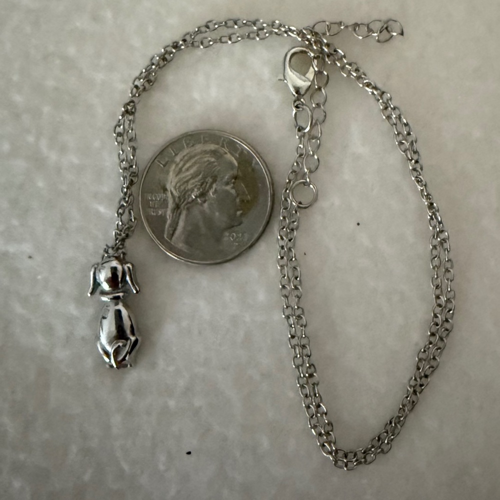 Dachshund Pendant on a Chain, Silver Tone 18"